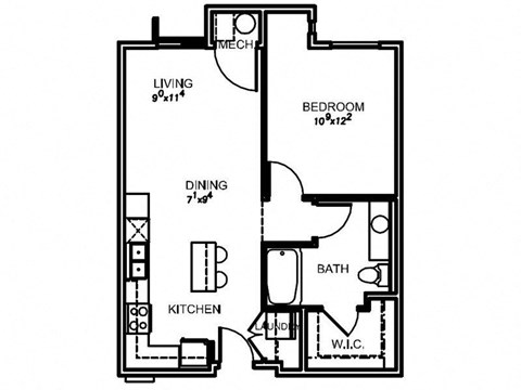 3d floor plan of the 1 bed 1 bath apartment for rent at The Lotus Apartments in Salt Lake City, Utah
